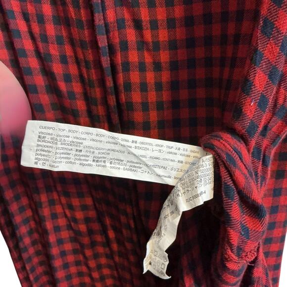 Zara Trf Outerwear Red Navy Blue Flannel Plaid Button Front Maxi Dress Duster - Picture 8 of 15